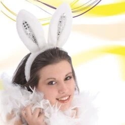 Serre Tête Lapin Ou Bunny Blanc Avec Paillettes