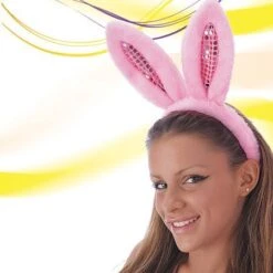 Serre Tête Lapin Ou Bunny Rose Avec Paillettes