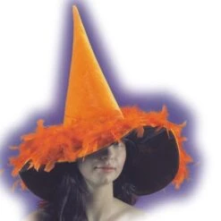 Chapeau Halloween Velours Et Plumes Oranges
