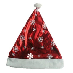 Bonnet De Noel Métallisé Rouge Avec Flocons
