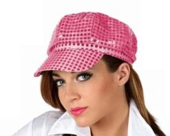 Casquette Disco à Paillettes Rose