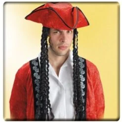 Tricorne De Pirate Rouge Avec Tresses
