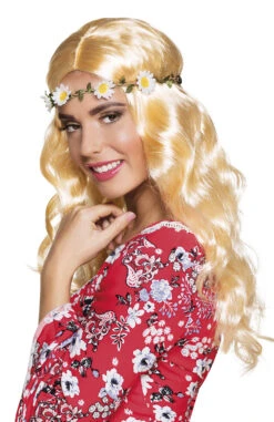 Perruque Hippie Blonde Avec Bandeau De Fleurs