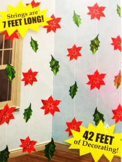 Rideau Thème Noel Poinsettias