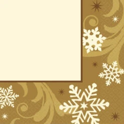 16 Serviettes Or Et Flocons De Neige