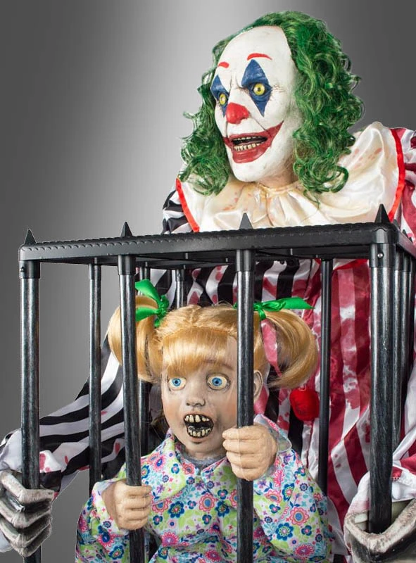 Automate Clown Maléfique Géant Avec Cage 1 Automate Clown Maléfique Géant Avec Cage